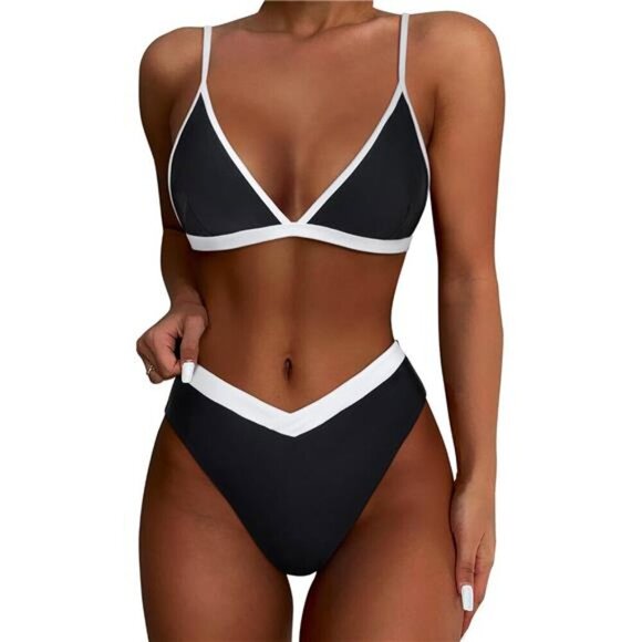 Sexy Triangle High Cut Bikini Set, High Waisted Two Piece Swimsuit